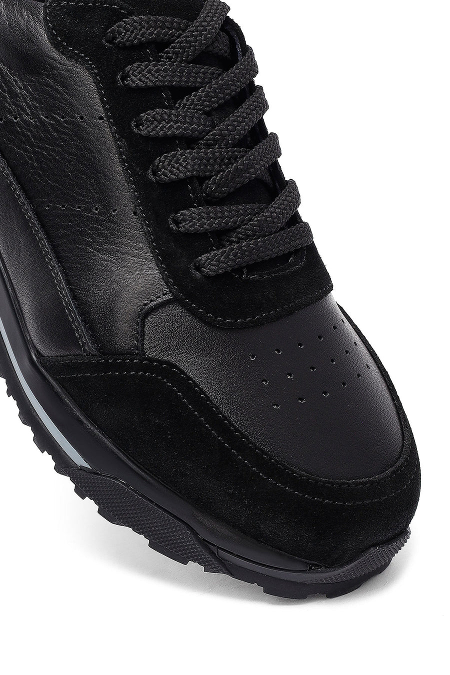 Erkek Siyah Bağcıklı Deri Sneaker