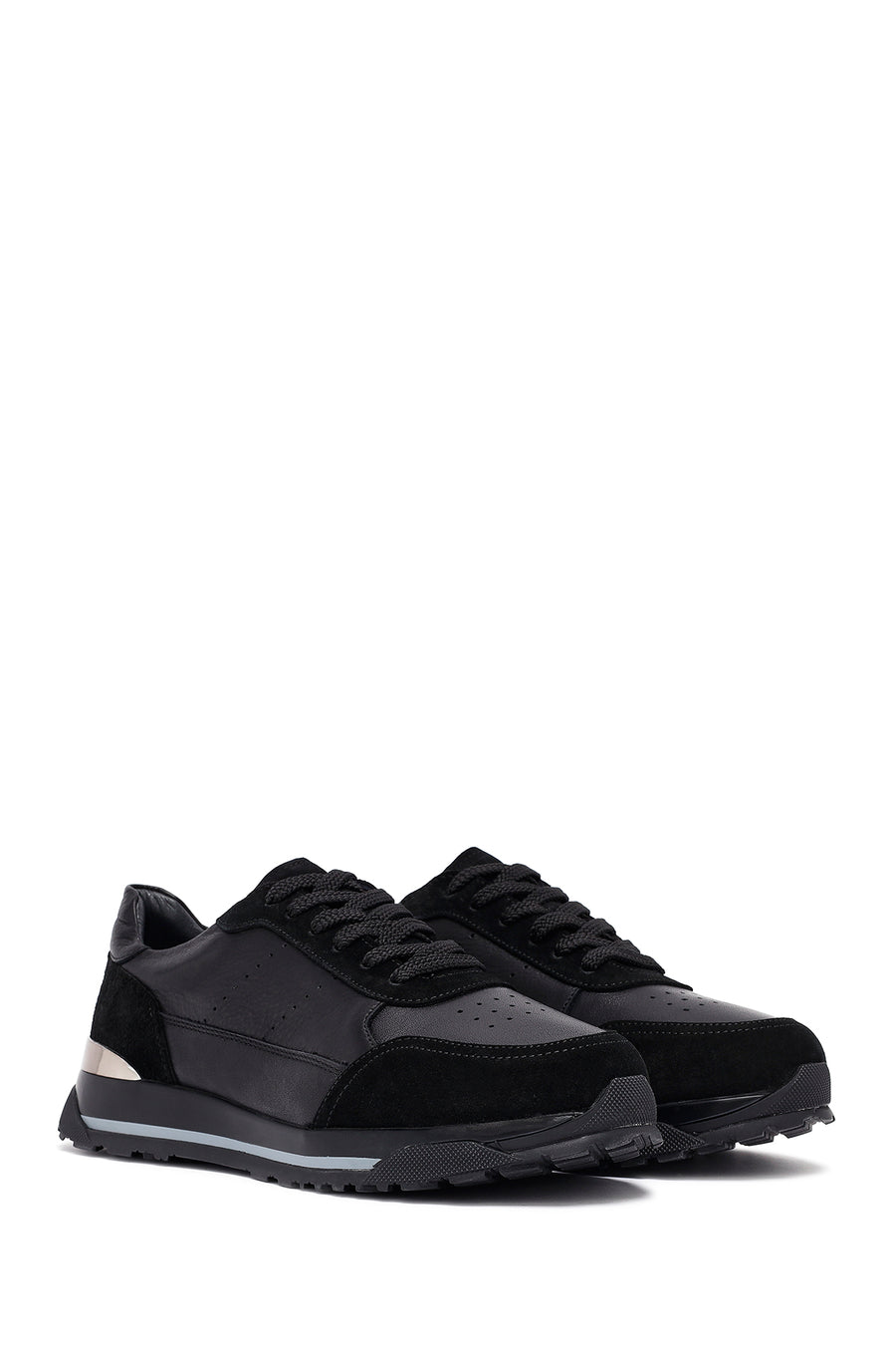 Erkek Siyah Bağcıklı Deri Sneaker