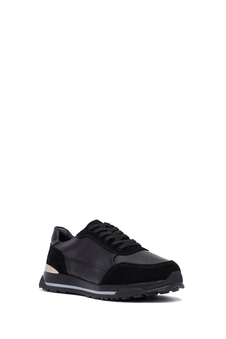 Erkek Siyah Bağcıklı Deri Sneaker