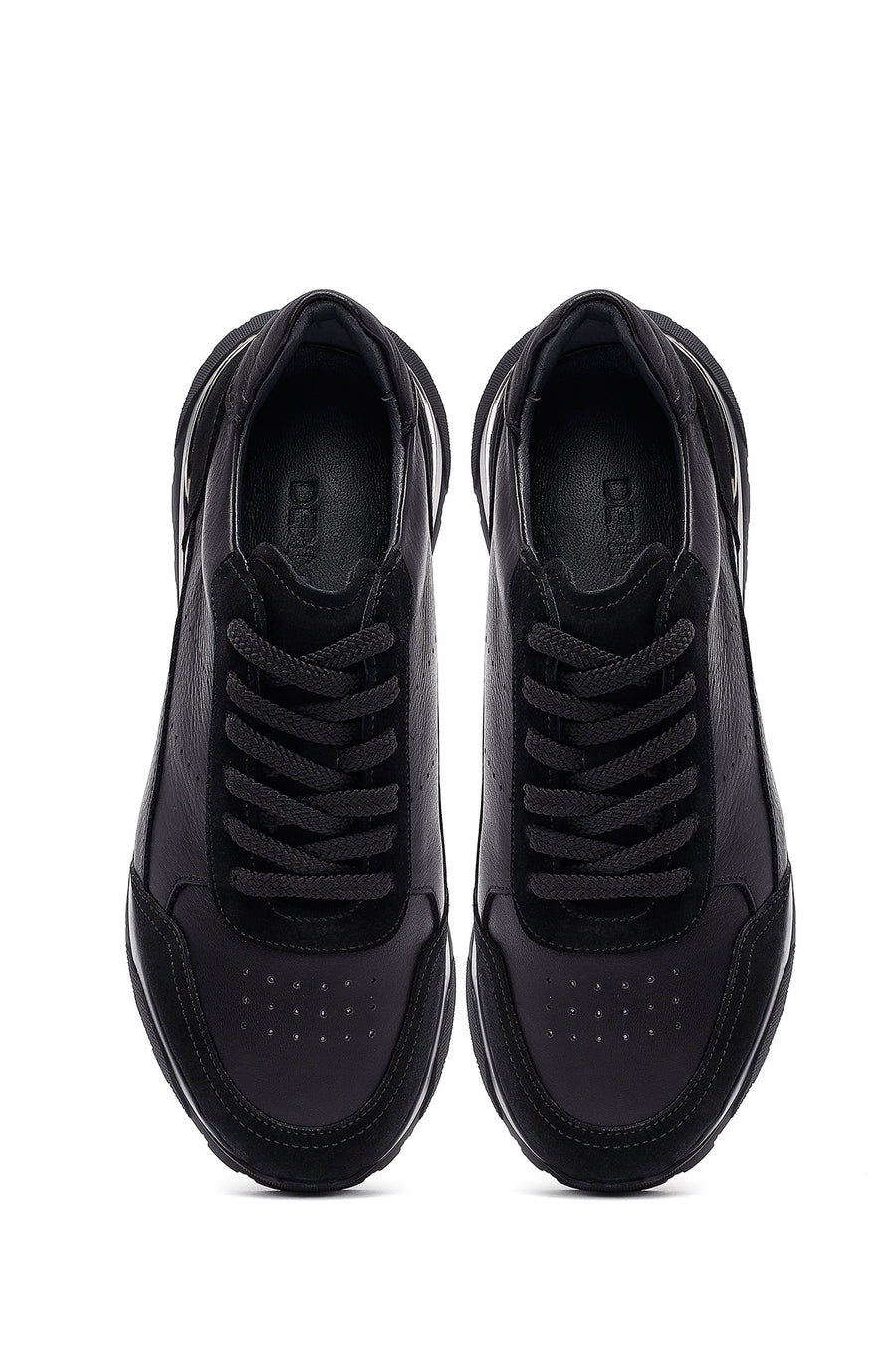 Erkek Siyah Bağcıklı Deri Sneaker