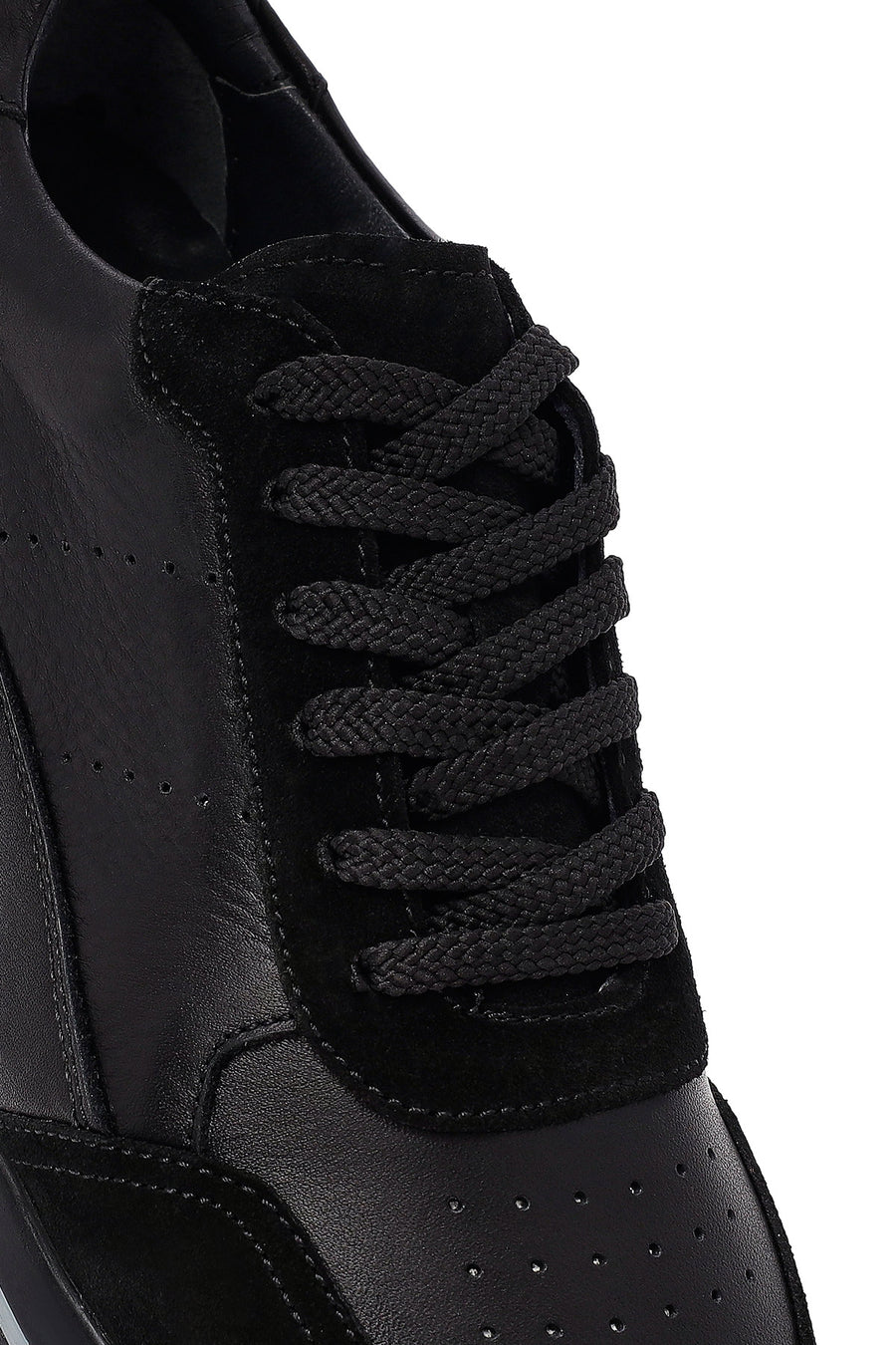 Erkek Siyah Bağcıklı Deri Sneaker