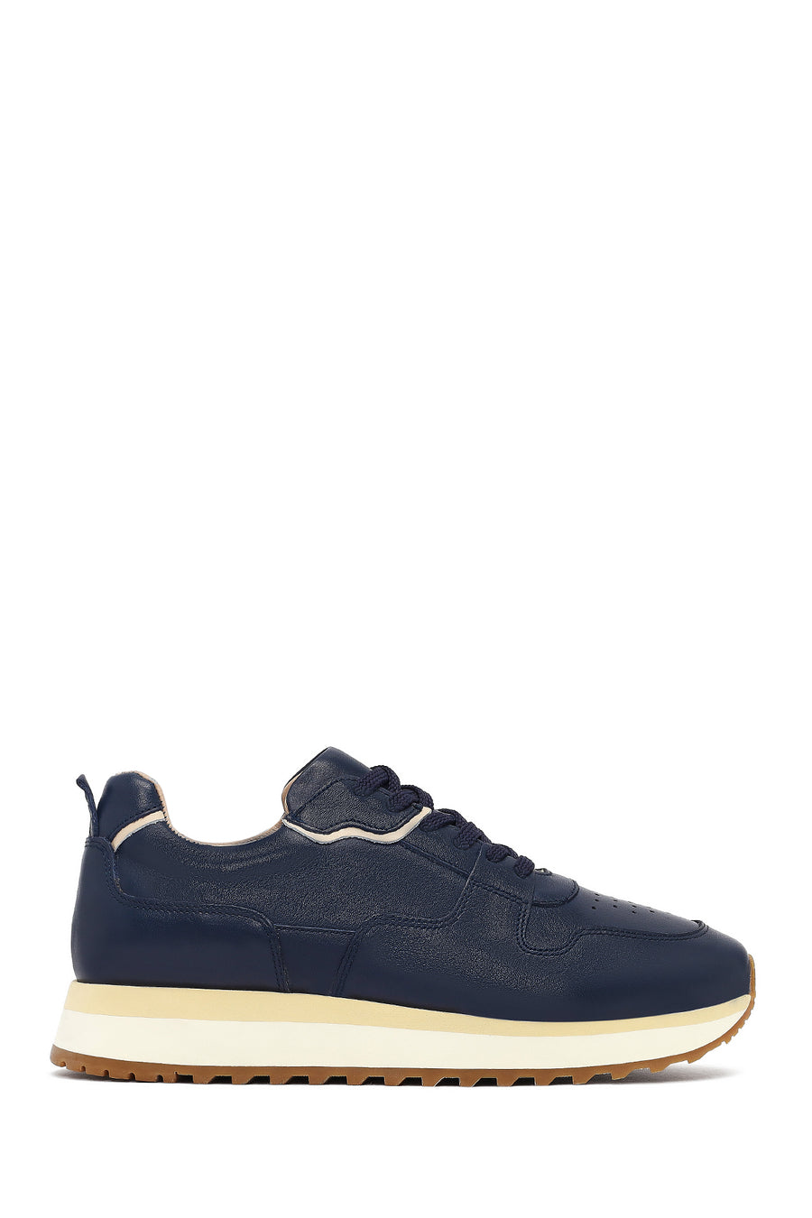Men's Navy Blue Lace-Up Thick Sole Leather Sneaker 25SFD688718 | Derimod