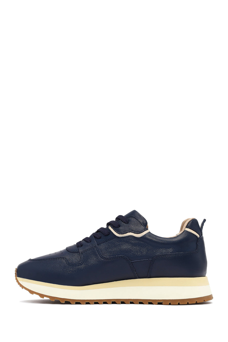 Men's Navy Blue Lace-Up Thick Sole Leather Sneaker