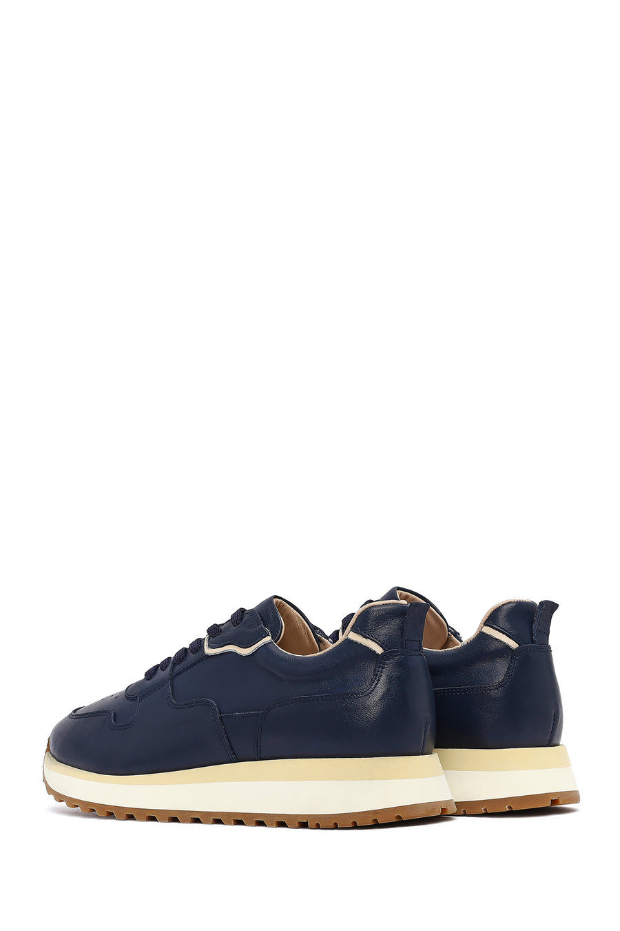 Men's Navy Blue Lace-Up Thick Sole Leather Sneaker