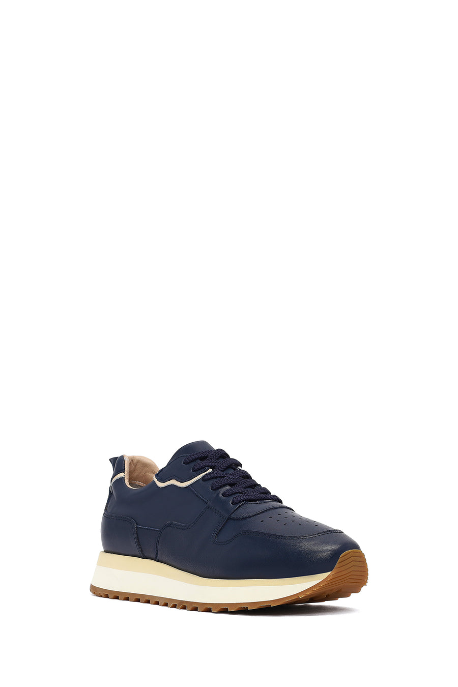 Men's Navy Blue Lace-Up Thick Sole Leather Sneaker