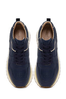 Men's Navy Blue Lace-Up Thick Sole Leather Sneaker | Derimod