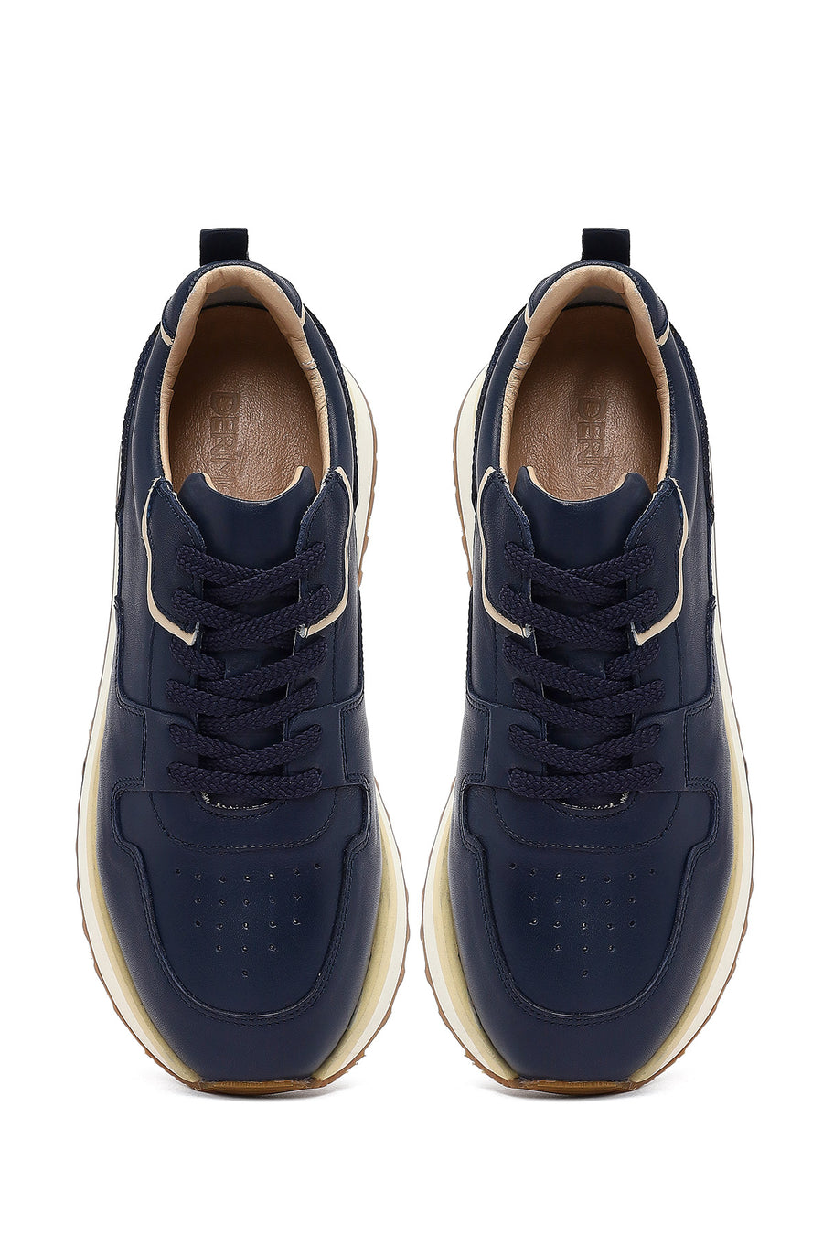 Men's Navy Blue Lace-Up Thick Sole Leather Sneaker
