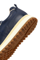 Men's Navy Blue Lace-Up Thick Sole Leather Sneaker | Derimod