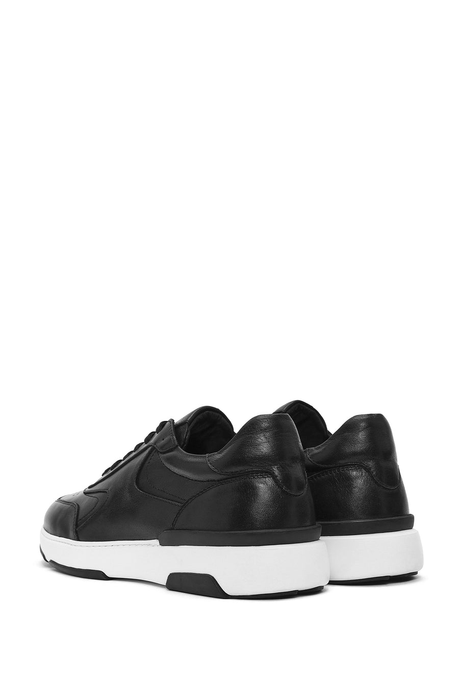 Erkek Siyah Bağcıklı Deri Sneaker