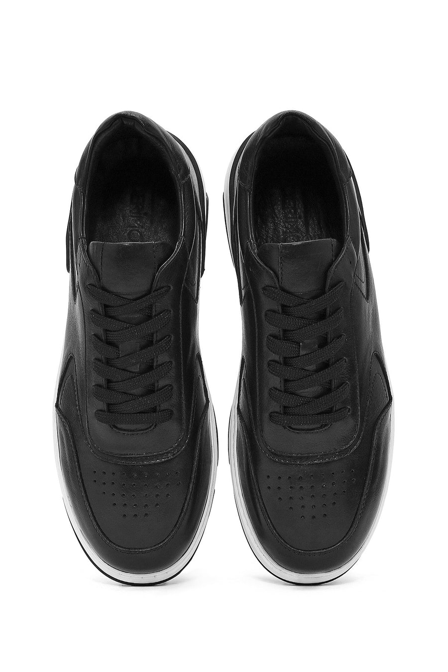 Erkek Siyah Bağcıklı Deri Sneaker