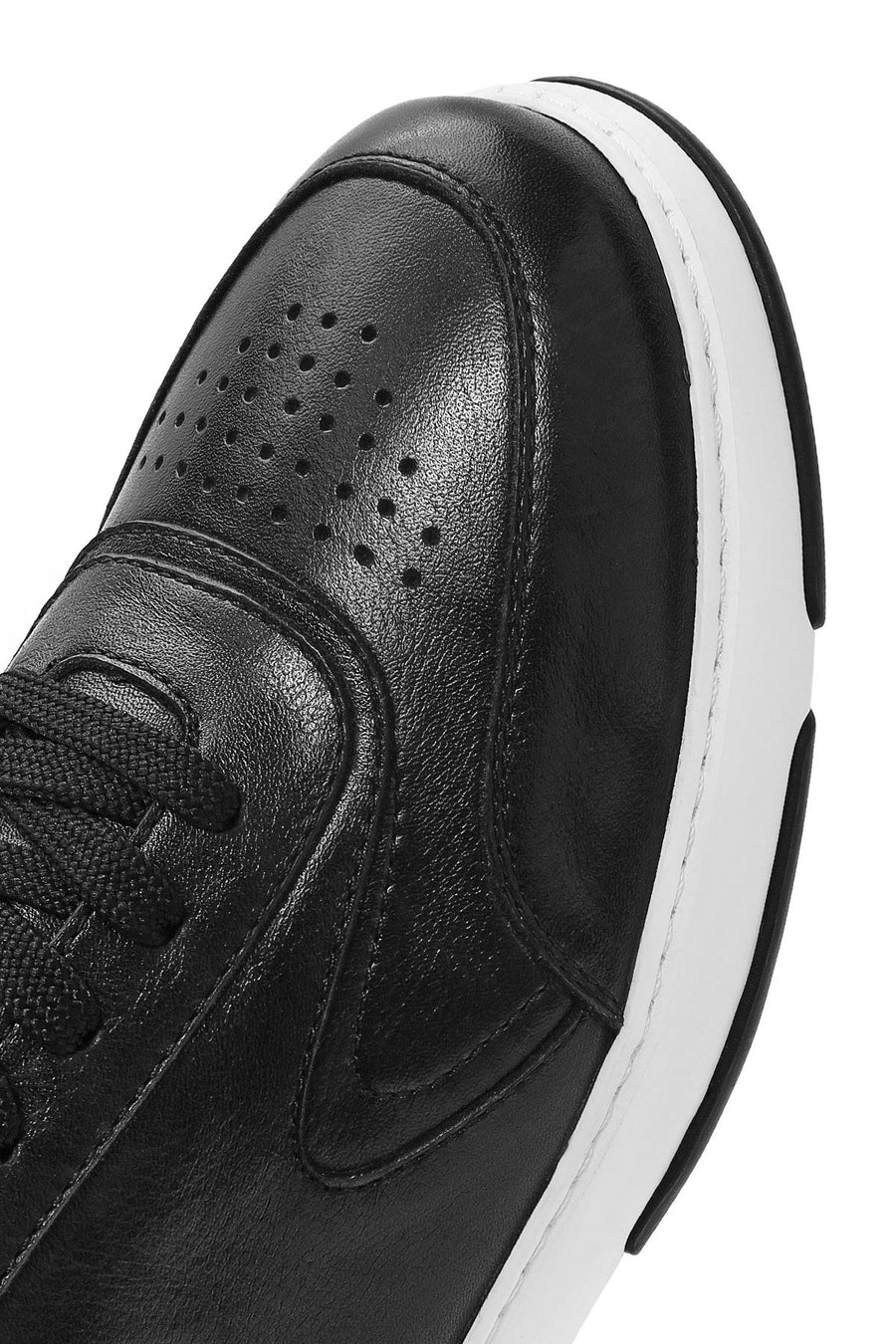 Erkek Siyah Bağcıklı Deri Sneaker