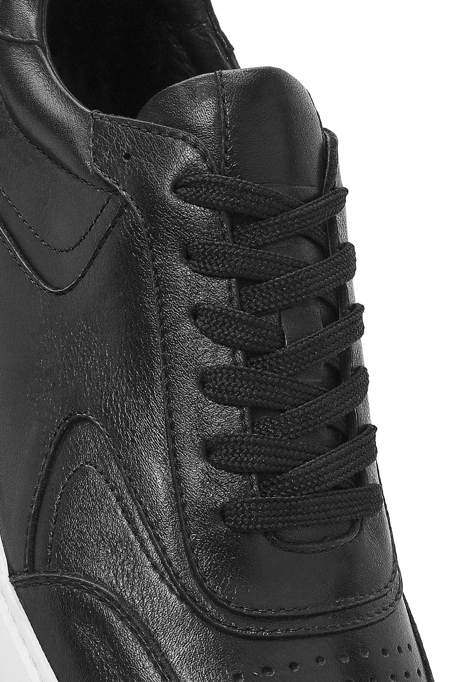 Erkek Siyah Bağcıklı Deri Sneaker