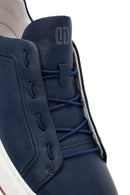 Erkek Lacivert Bağcıklı Deri Sneaker | Derimod