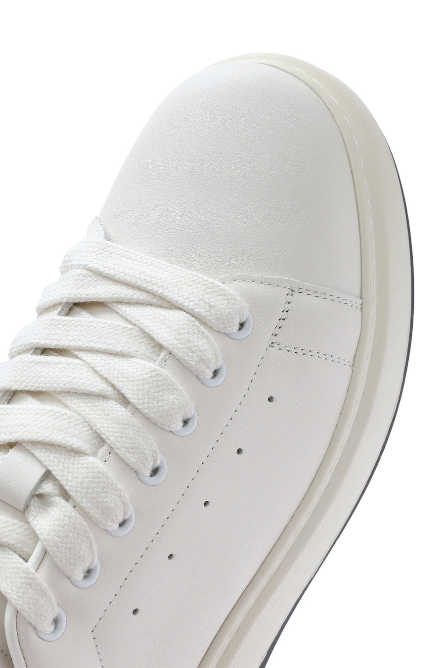 Erkek Beyaz Bağcıklı Deri Sneaker