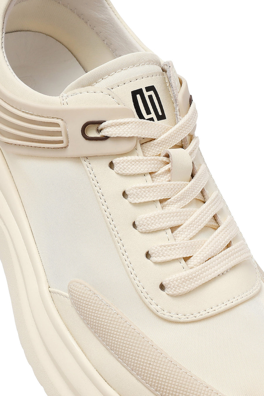 Erkek Bej Bağcıklı Kalın Tabanlı Kumaş Sneaker