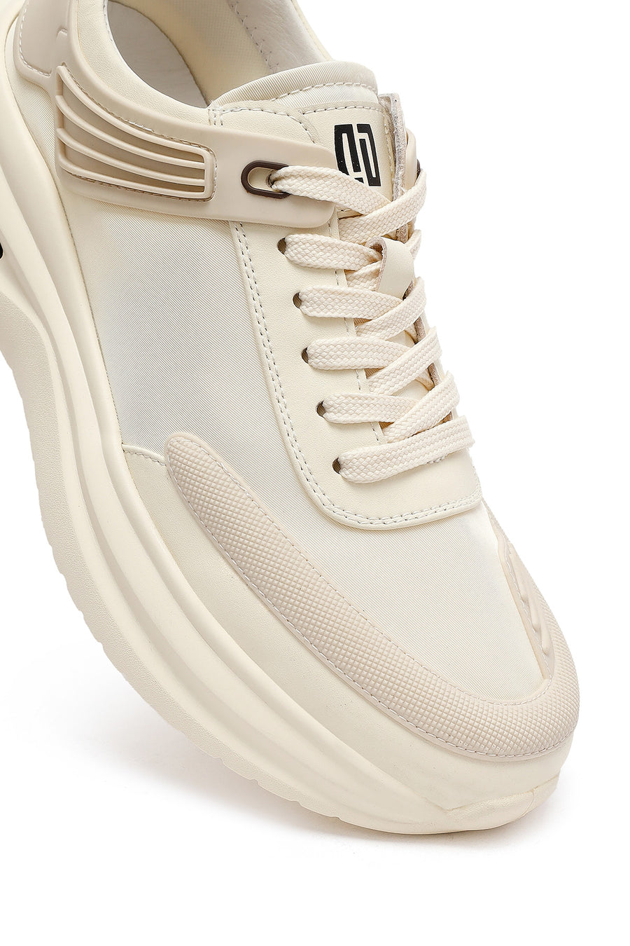 Erkek Bej Bağcıklı Kalın Tabanlı Kumaş Sneaker