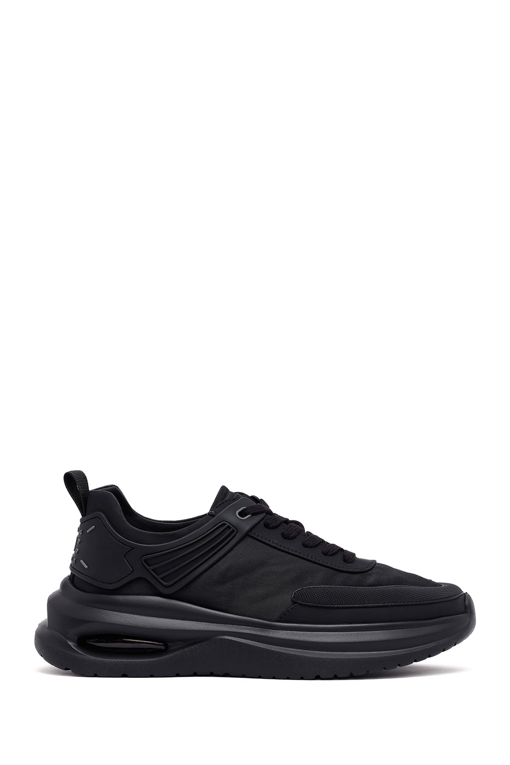 Erkek Siyah Bağcıklı Kalın Tabanlı Kumaş Sneaker