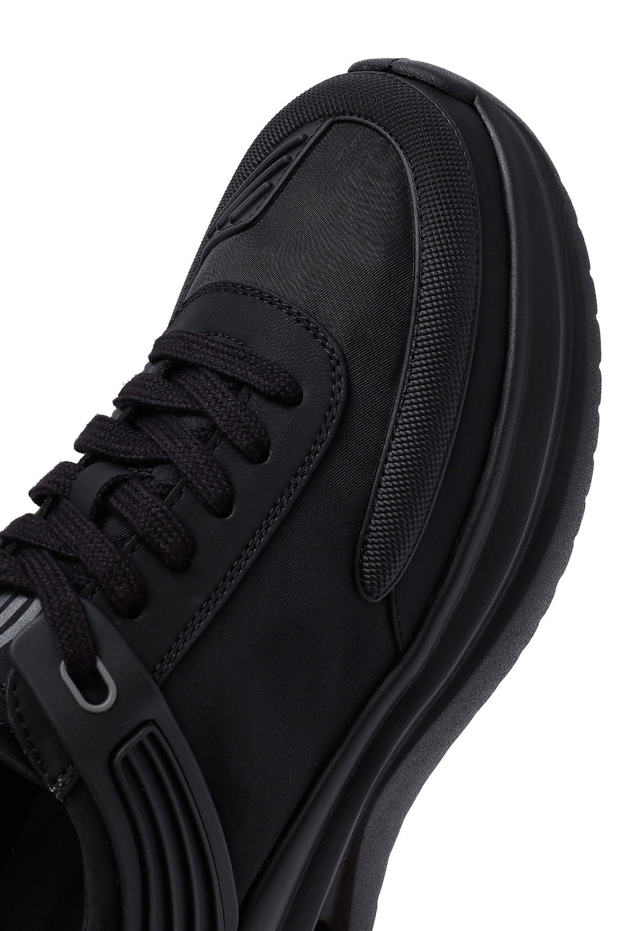 Men's Black Lace-Up Thick-Sole Fabric Sneakers