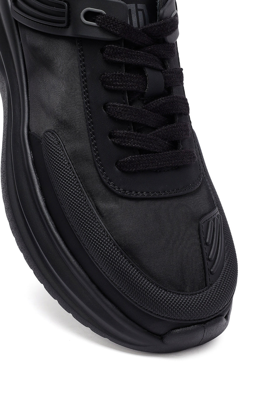 Men's Black Lace-Up Thick-Sole Fabric Sneakers