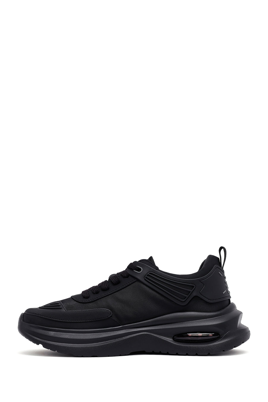 Men's Black Lace-Up Thick-Sole Fabric Sneakers