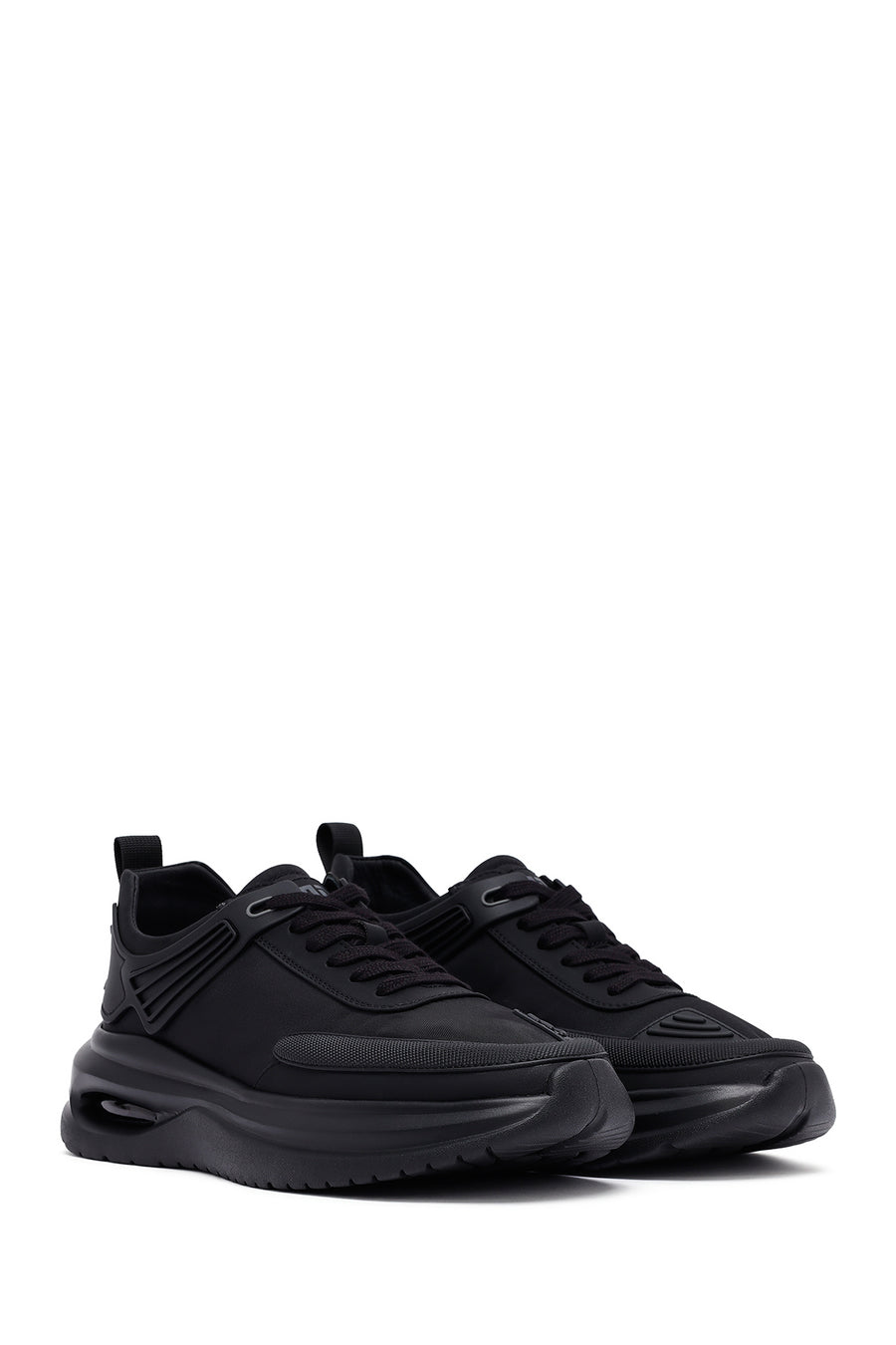 Men's Black Lace-Up Thick-Sole Fabric Sneakers