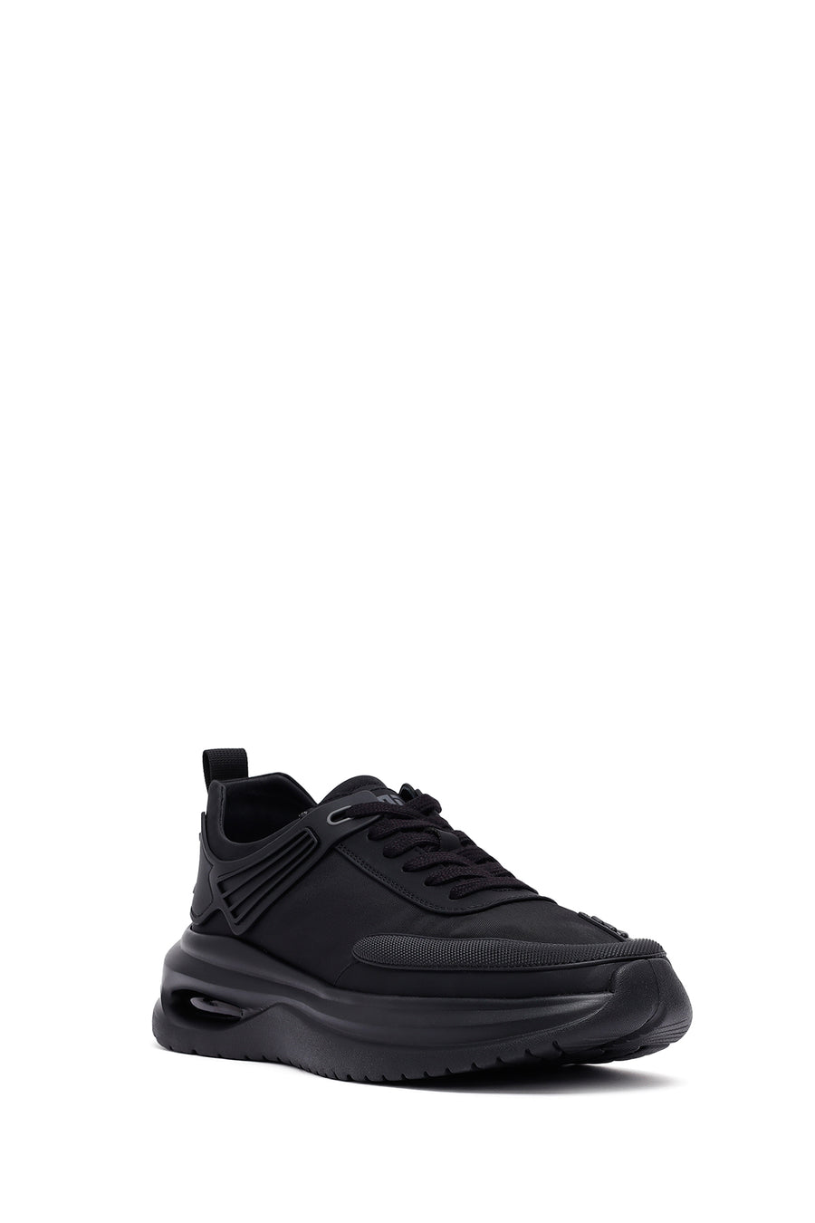 Men's Black Lace-Up Thick-Sole Fabric Sneakers