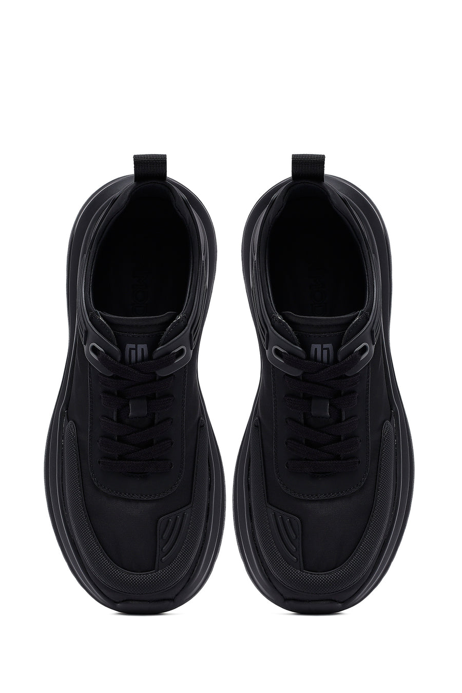 Men's Black Lace-Up Thick-Sole Fabric Sneakers