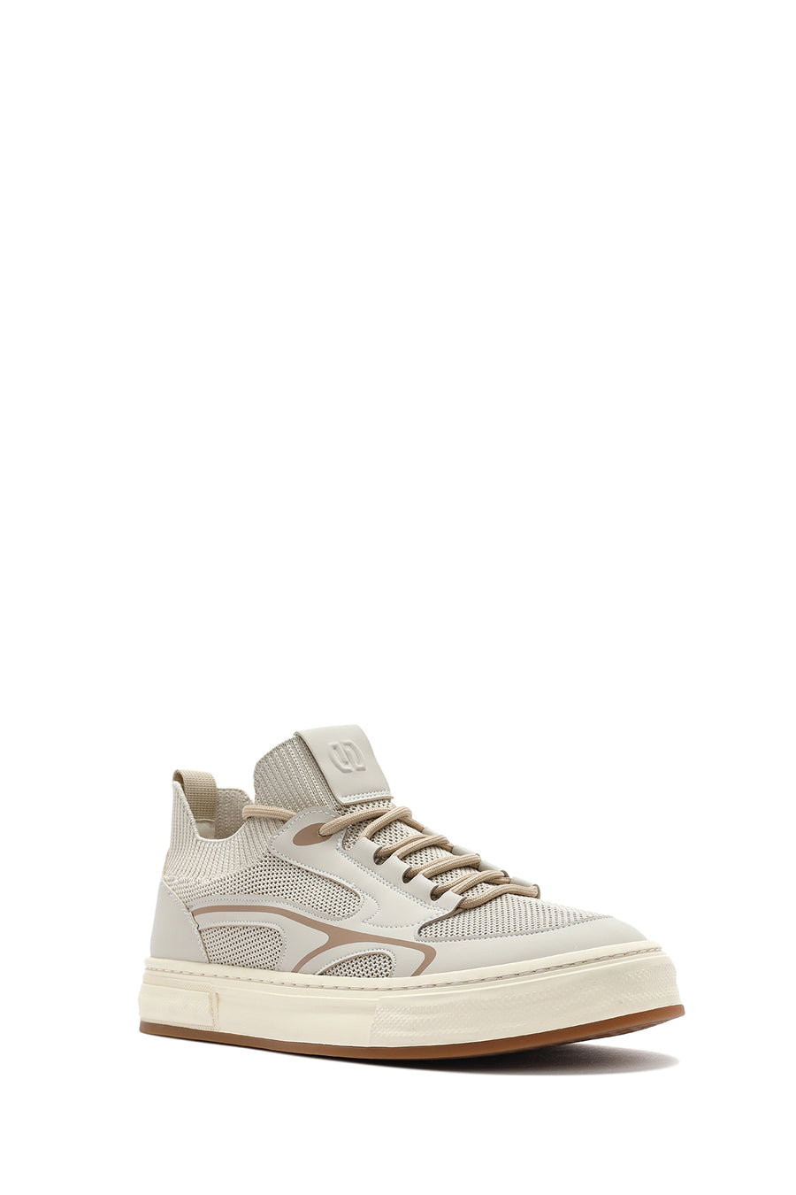 Erkek Bej Bağcıklı Deri Sneaker