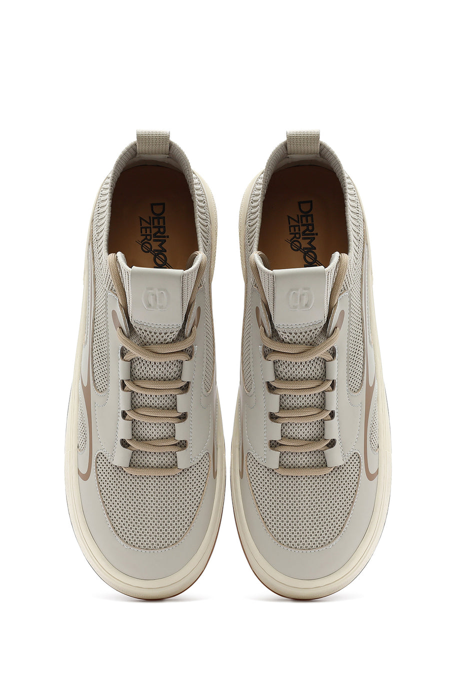 Erkek Bej Bağcıklı Deri Sneaker