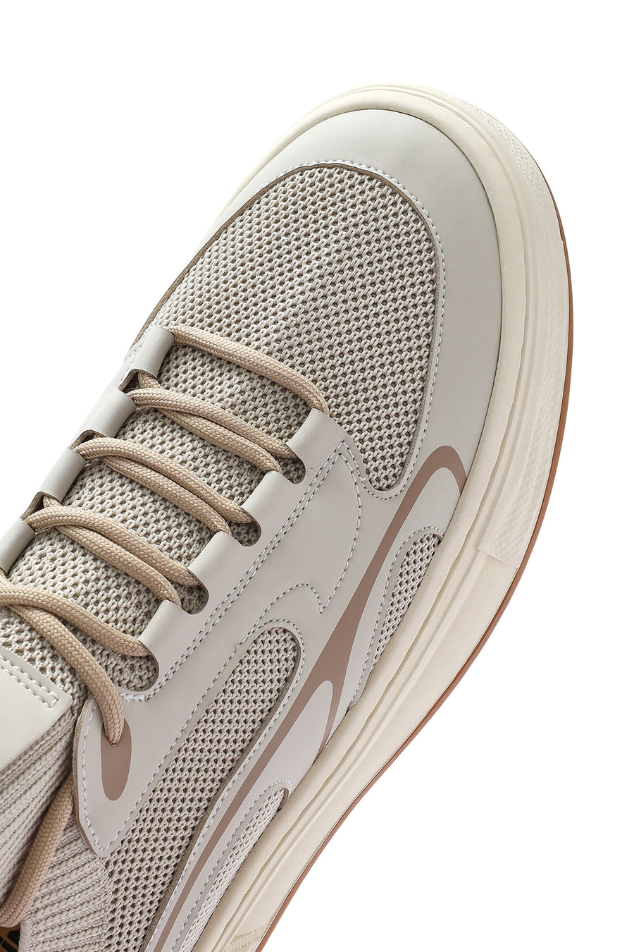 Erkek Bej Bağcıklı Deri Sneaker
