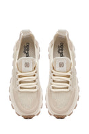 Derimod Zero Erkek Bej Bağcıklı Kalın Tabanlı Kumaş Sneaker | Derimod