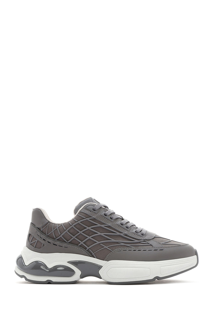 Men's Grey Lace-Up Thick-Sole Fabric Sneakers 25SFD69416F | Derimod