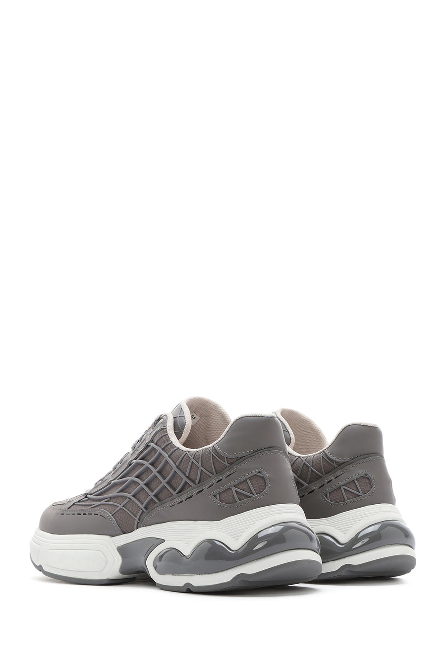 Men's Grey Lace-Up Thick-Sole Fabric Sneakers