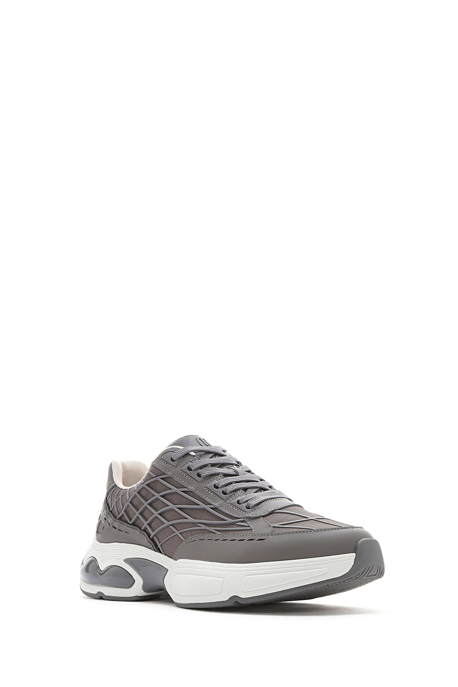 Men's Grey Lace-Up Thick-Sole Fabric Sneakers