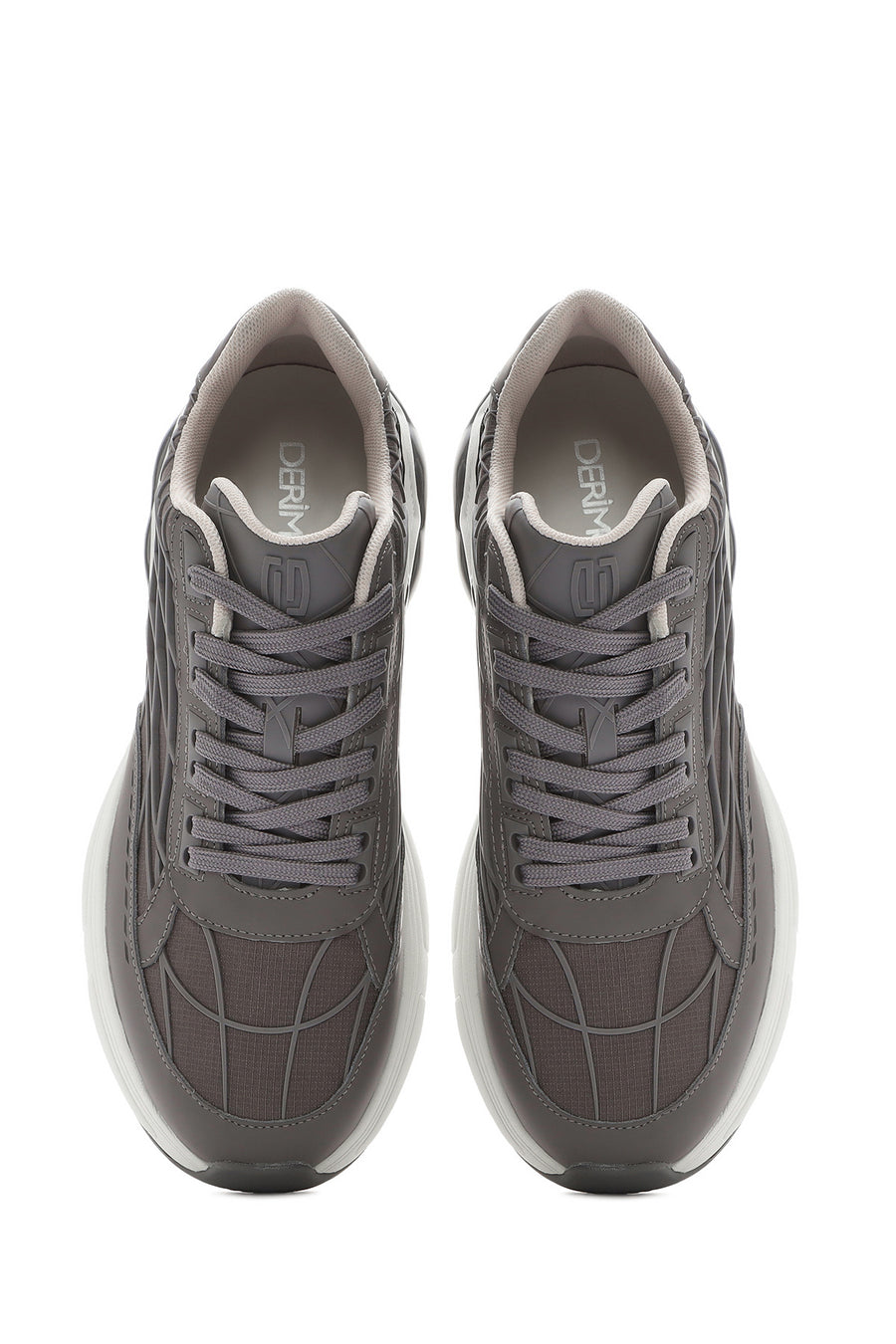 Men's Grey Lace-Up Thick-Sole Fabric Sneakers