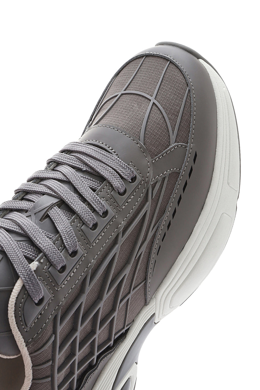 Men's Grey Lace-Up Thick-Sole Fabric Sneakers