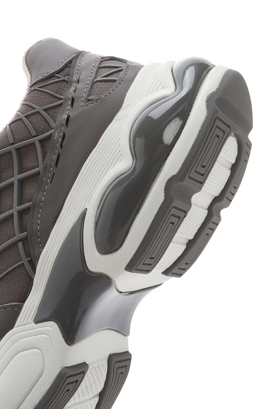 Men's Grey Lace-Up Thick-Sole Fabric Sneakers