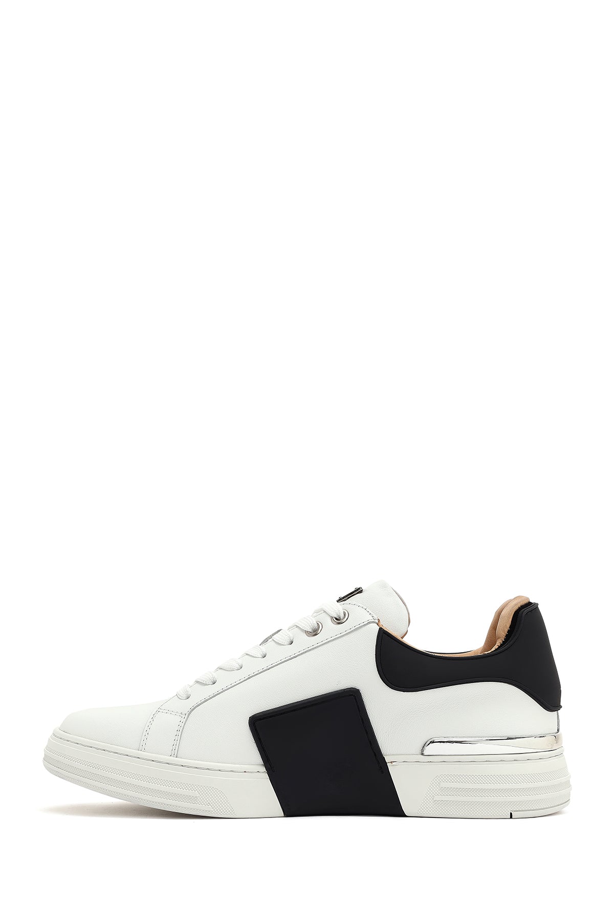 Erkek Beyaz Bağcıklı Kalın Tabanlı Deri Sneaker