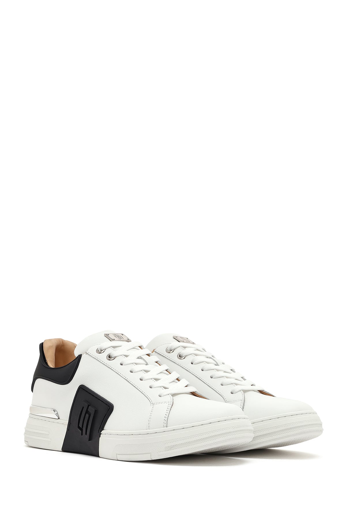 Erkek Beyaz Bağcıklı Kalın Tabanlı Deri Sneaker