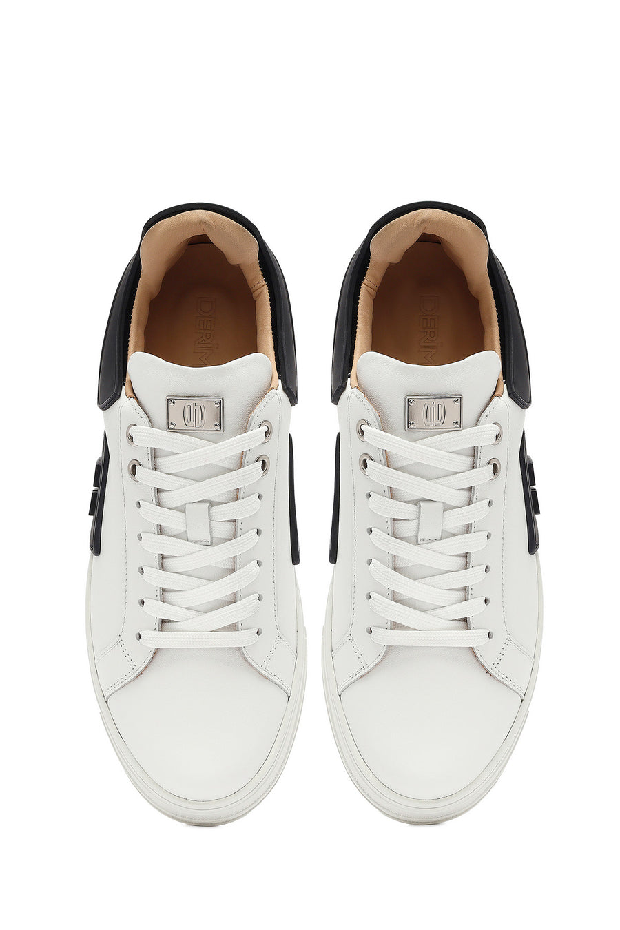 Men's White Lace-up Thick-Sole Leather Sneaker