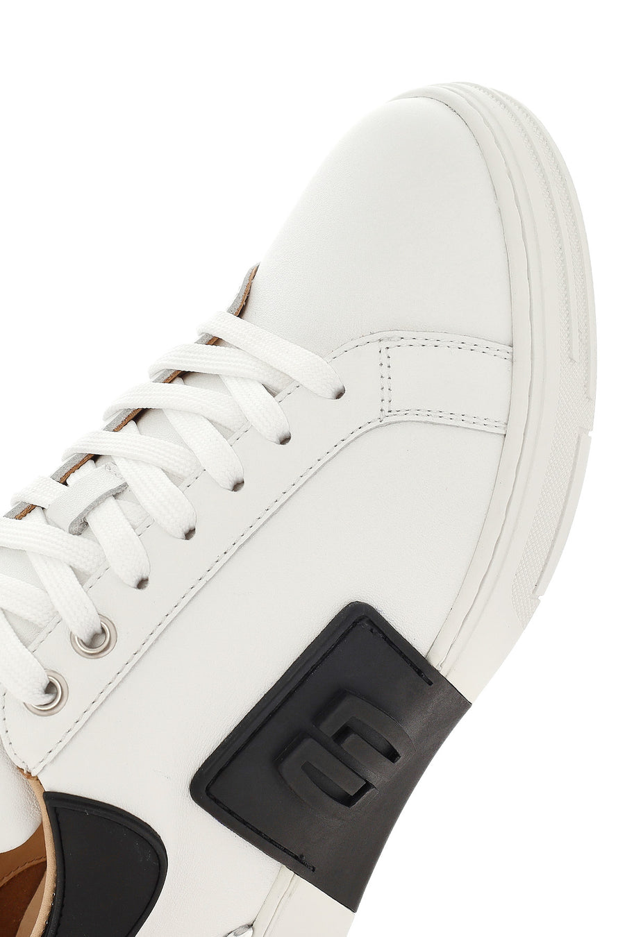 Men's White Lace-up Thick-Sole Leather Sneaker