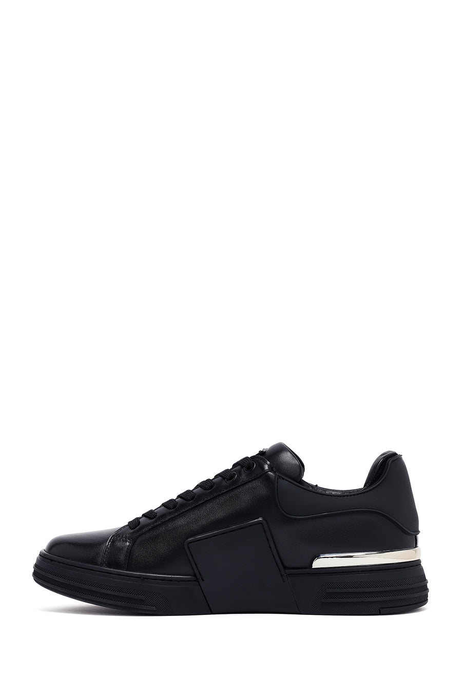 Men's Black Lace-up Thick-Sole Leather Sneaker