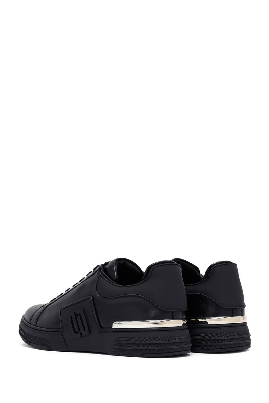 Men's Black Lace-up Thick-Sole Leather Sneaker