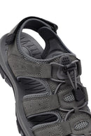 Male Grey Leather Outdoor Sandals | Derimod