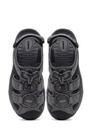 Male Grey Leather Outdoor Sandals | Derimod