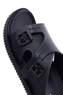 Men's Navy Blue Buckled Slippers | Derimod
