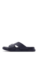 Men's Navy Blue Buckled Slippers | Derimod