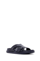 Men's Navy Blue Buckled Slippers | Derimod