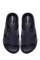 Men's Navy Blue Buckled Slippers | Derimod