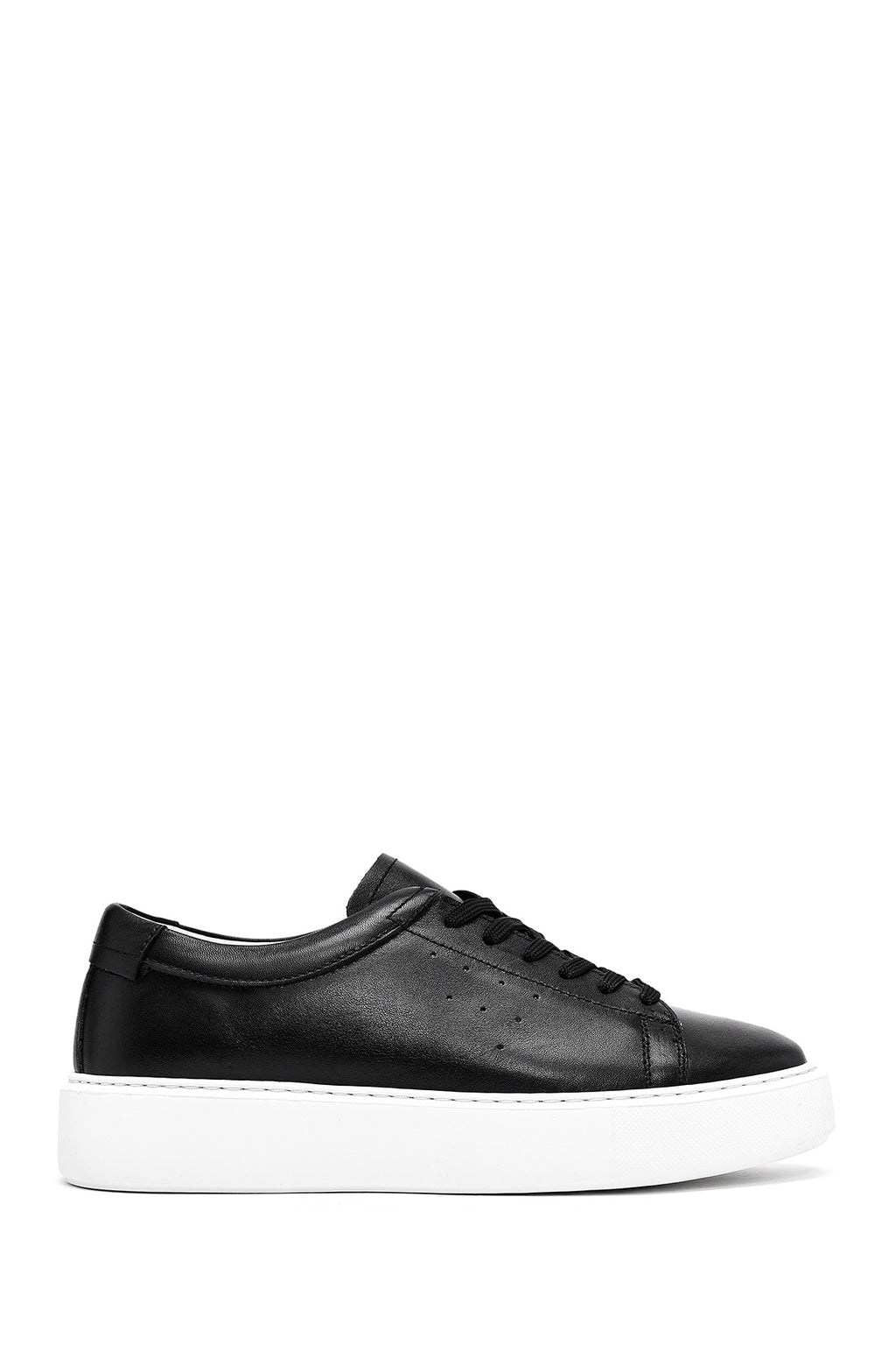 Erkek Siyah Bağcıklı Kalın Tabanlı Deri Sneaker